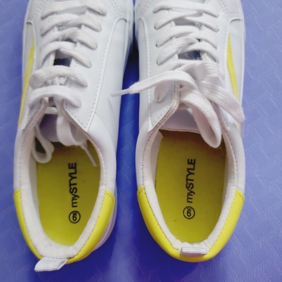 White and Yellow striped Sneakers - Picture 7 of 10